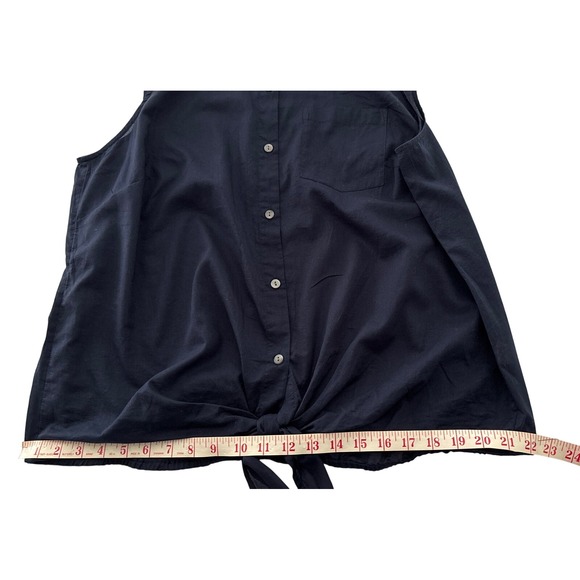J Jill Linen‎ Blue Button Down Sheer Tie Elastic Waist Blouse Size 1X - Picture 7 of 9